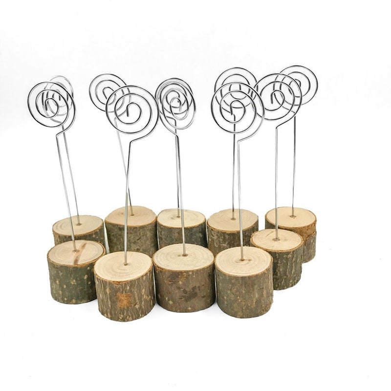 senover Rustic Real Wood Base Wedding Table Name Number Holder Party Decoration Card Holders Picture Memo Note Photo Clip Holder (10pcs Table Numbers) - Image 1